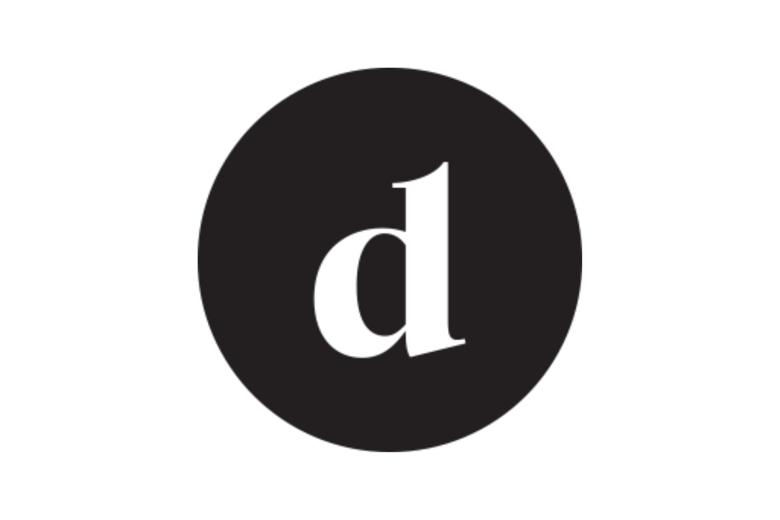 A white lowercase d in the middle of a black circle.