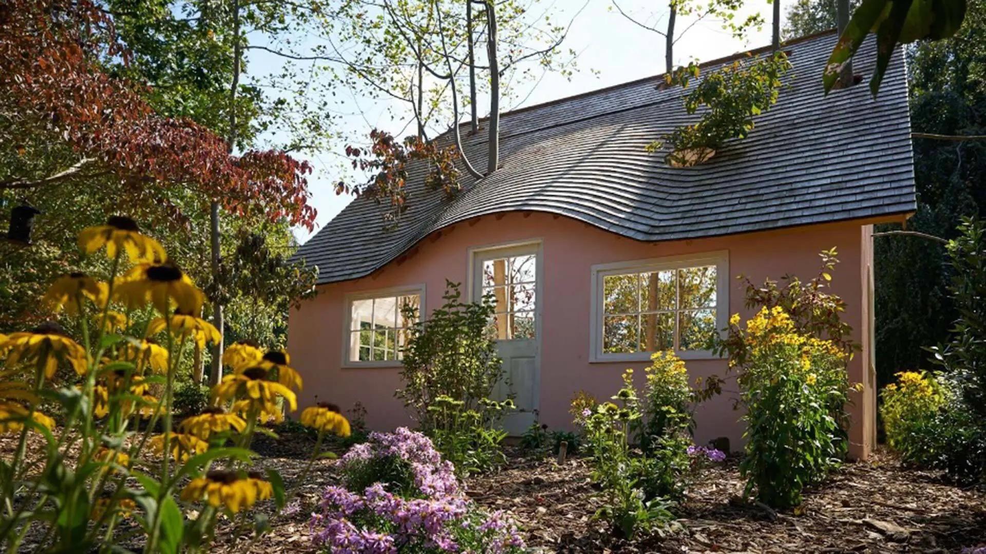 A pink storybook cottage.