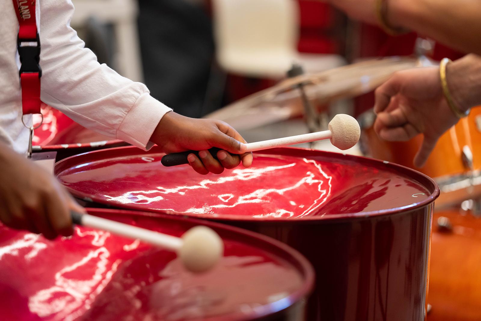 Playing of the steelpan.